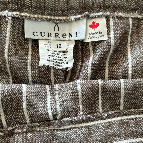 Current Linen Blend Straight Leg Pants Size 12 Taupe Stripe Side Zipper Mid Rise - Picture 5 of 5